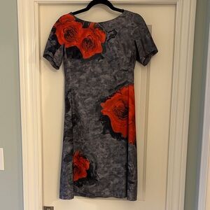 Kay Unger Charcoal and Scarlet Poppy Dress